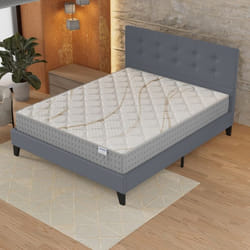 Ensemble MATELAS + LIT (120x190cm)- Essem 25cm Ressorts ensachés & Mousse HDensité + Sommier stable & tête de lit revêtement Gris