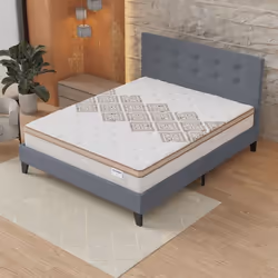 Ensemble MATELAS + LIT (140x200cm)- Errakis 28cm Ressorts ensachés & Mousse HDensité + Sommier stable & tête de lit revêtemen ...