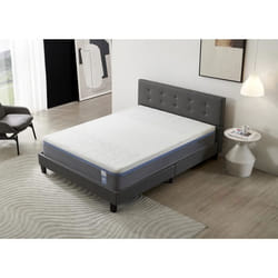 Ensemble MATELAS + LIT (140x200cm)-YPSILON (SOUPLE) 28cm Latex Naturel & Mémoire de Forme+Sommier & tête de lit revêtement Gris