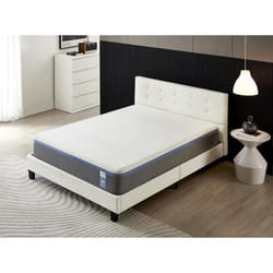 Ensemble MATELAS + LIT (140x200cm)-YPSILON (SOUPLE) 28cm Latex Naturel & Mémoire de Forme+Sommier & tête de lit revêtement Blanc