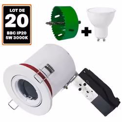 x20 Supports Spot BBC Blanc avec Douille GU10 + 1 Scie cloche 85mm Ce support de spot spécialement conçu pour le respect du l ...