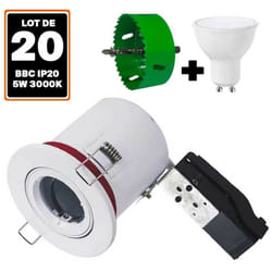 Europalamp - 20 Spot bbc Orientable RT2012 IP20 Blanc + Ampoule GU10 5W Blanc