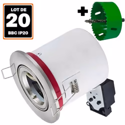 x20 Supports Spot BBC Alu brossé avec Douille GU10 + 1 Scie cloche 85mm Ce support de spot spécialement conçu pour le respect ...