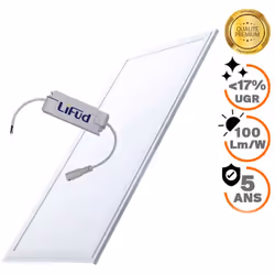 Dalle LED PREMIUM 120x30 40W 6000K Cette dalle LED est spécialement fabriqué pour un bon confort visuel dans les espaces de t ...
