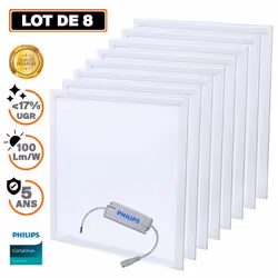 8 Dalles LED PREMIUM 600x600 40W 4000K Cette dalle LED est spécialement fabriqué pour un bon confort visuel dans les espaces ...