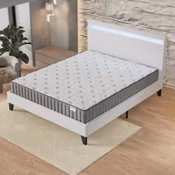 Ensemble MATELAS + LIT (140 x 190cm) Orionis 16cm Mémoire de forme & Mousse HDensité + Sommier stable & tête de lit LED Blanc