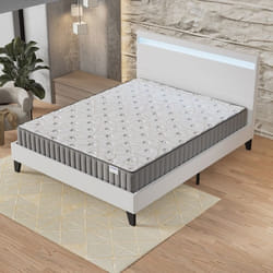 Ensemble MATELAS + LIT (160 x 200cm) Orionis 16cm Mémoire de forme & Mousse HDensité + Sommier stable & tête de lit LED Blanc