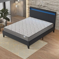 Ensemble MATELAS + LIT (140 x 200cm) Orionis 16cm Mémoire de forme & Mousse HDensité + Sommier stable & tête de lit LED Noir
