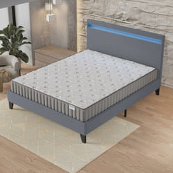 Ensemble MATELAS + LIT (140 x 200cm) Orionis 16cm Mémoire de forme & Mousse HDensité + Sommier stable & tête de lit LED Gris