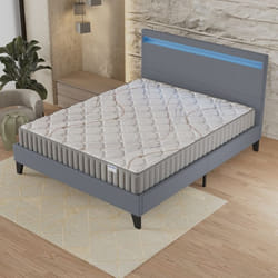 Ensemble Matelas + LIT (140 x 190cm)- Sirius 22cm Latex Naturel & Mousse HDensité + Sommier stable & tête de lit LED Gris