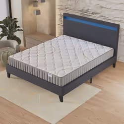 Ensemble Matelas + LIT (140 x 190cm)- Sirius 22cm Latex Naturel & Mousse HDensité + Sommier stable & tête de lit LED NOIR