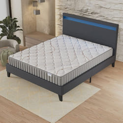 Ensemble Matelas + LIT (140 x 190cm)- Sirius 22cm Latex Naturel & Mousse HDensité + Sommier stable & tête de lit LED NOIR