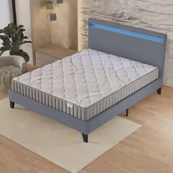 Ensemble Matelas + LIT (160 x 200cm)- Sirius 16cm Latex Naturel & Mousse HDensité + Sommier stable & tête de lit LED Gris