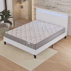 Ensemble Matelas + LIT (160 x 200cm)- Sirius 16cm Latex Naturel & Mousse HDensité + Sommier stable & tête de lit LED Blanc