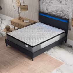 Ensemble MATELAS + LIT (140x190cm)- Elekctra 30cm Ressorts ensachés & Mémoire de forme + Sommier stable & tête de lit LED Noi ...