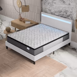 Ensemble MATELAS + LIT (140x190cm)- Elekctra 30cm Ressorts ensachés & Mémoire de forme + Sommier stable & tête de lit LED Bla ...