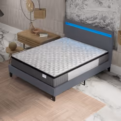 Ensemble MATELAS + LIT (140x190cm)- Elekctra 30cm Ressorts ensachés & Mémoire de forme + Sommier stable & tête de lit LED Gri ...