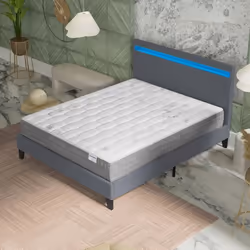 Ensemble MATELAS + LIT (140x200cm)- Galice 25cm Ressorts ensachés & Mémoire de forme + Sommier stable & tête de lit LED Gris