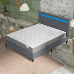 Ensemble MATELAS + LIT (140x200cm)- Galice 25cm Ressorts ensachés & Mémoire de forme + Sommier stable & tête de lit LED Gris