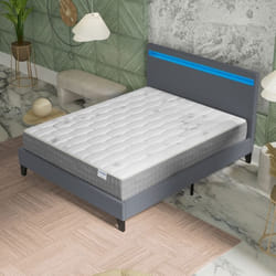 Ensemble MATELAS + LIT (160x200cm)- Galice 25cm Ressorts ensachés & Mémoire de forme + Sommier stable & tête de lit LED Gris