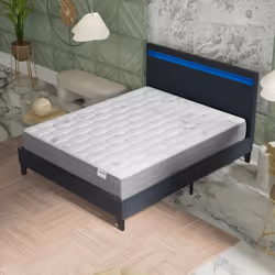 Ensemble MATELAS + LIT (160x200cm)- Galice 25cm Ressorts ensachés & Mémoire de forme + Sommier stable & tête de lit LED Noir