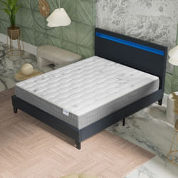 Ensemble MATELAS + LIT (160x200cm)- Galice 25cm Ressorts ensachés & Mémoire de forme + Sommier stable & tête de lit LED Noir