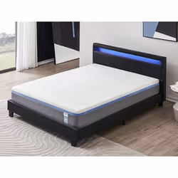 Ensemble MATELAS + LIT (140x190cm)- YPSILON (SOUPLE) 28cm Latex Naturel & Mémoire de Forme + Sommier & tête de lit LED Noir