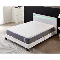 Ensemble MATELAS + LIT (140x190cm)- YPSILON (SOUPLE) 28cm Latex Naturel & Mémoire de Forme + Sommier & tête de lit LED Blanc