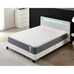 Ensemble MATELAS + LIT (140x190cm)- YPSILON (SOUPLE) 28cm Latex Naturel & Mémoire de Forme + Sommier & tête de lit LED Blanc