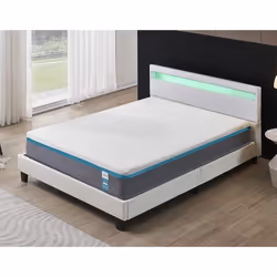 Ensemble MATELAS + LIT (140x190cm)- YPSILON (ÉQUILIBRÉ) 28cm Latex Naturel & Mémoire de Forme + Sommier & tête de lit LED Bla ...