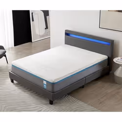 Ensemble MATELAS + LIT (140x190cm)- YPSILON (ÉQUILIBRÉ) 28cm Latex Naturel & Mémoire de Forme + Sommier & tête de lit LED Gri ...