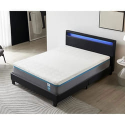 Ensemble MATELAS + LIT (140x190cm)- YPSILON (ÉQUILIBRÉ) 28cm Latex Naturel & Mémoire de Forme + Sommier & tête de lit LED Noir