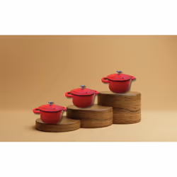 Lot de 3 mini cocottes en fonte émaillée rouge avec couvercle 17,5 x 12 x 9,5 cm HobbyTech