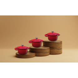 Lot de 3 mini cocottes en fonte émaillée rouge avec couvercle 17,5 x 12 x 9,5 cm HobbyTech