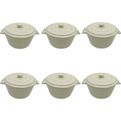 Hobbytech - Lot de 6 mini cocottes blanches rayées avec couvercle 17,5 x 9,5 cm