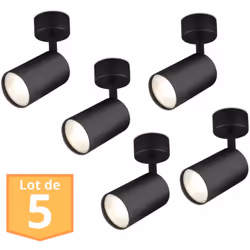 Découvrez notre lot de 5 spots de plafond orientables noir GU10 35W, robuste et élégant. Ce spot est conçu pour offrir une lu ...