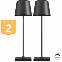 Découvrez notre lot de 2 lampes de table rechargeables noir, dimmable, idéale pour créer une ambiance parfaite. Cette lampe d ...