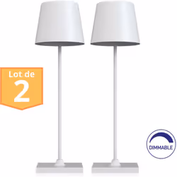 Découvrez notre lot de 2 lampes de table rechargeables blanc, dimmables, idéale pour créer une ambiance parfaite. Cette lampe ...