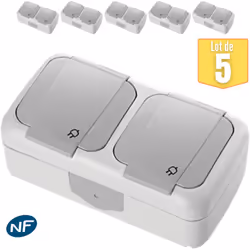 Le lot de 5 double prise 2P+T étanche IP54 - Viko by Panasonic - Gris - NF, est conçu pour répondre aux besoins des environne ...
