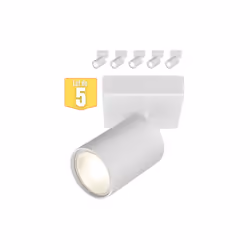 Lot de 5 spots saillies BETA-T1 Alu GU10 35W Blanc, à fixer au plafond ou au mur sur tous types de support, plâtre, béton. Le ...
