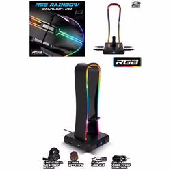 Support Casque Gamer - PRO-M5 - 4 Ports USB - RGB - 12800 DPI - Noir