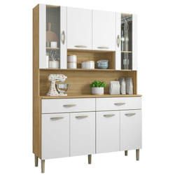 Buffet de Cuisine 8 Portes 2 Tiroirs Chêne et Blanc l 121.4 h 173.5 p 36.3 cm