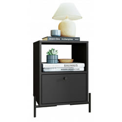 Beaux Meubles Pas Chers - Chevet Noir 1 Tiroir 1 Niche Pieds Métal l 45 h 56 p 35 cm