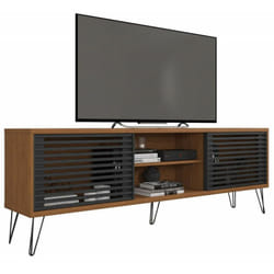 Beaux Meubles Pas Chers - Meuble tv 72 Pouces Chêne et Noir 4 Niches 2 Portes l 180 h 65 p 33 cm