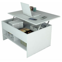 Beaux Meubles Pas Chers - Table Basse Relevable 90 cm Blanche 3 Niches