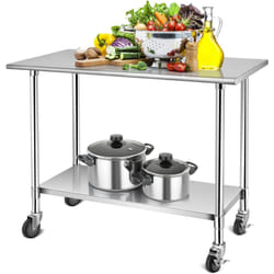 Table de Cuisine en Acier Inoxydable à Roulettes Verrouillables 122x61x90cm Etagères Inférieure Réglable Plan de Travail - Costway