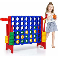 Costway - 3 en 1 Jeux Puissance 4 Géant avec 42 Jetons & 5 Anneaux, Jeu de Société Ludique & Éducatif avec Panier de Basket, Levier de