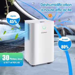 Les points importants : 【Déshumidification à haute efficacité】ce déshumidificateur peut éliminer 14 litres d'eau dans l'air p ...