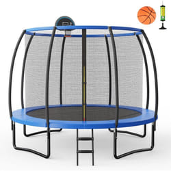 COSTWAY Trampoline Extérieur Ø305CM Enfants avec Panier de Basket, Trampoline de Jardin Rond avec Filet de Sécurité, Certification GS, Couverture en