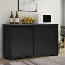 Buffet de Cuisine avec Porte Coulissante, 107 x 33 x 60 cm, Buffet Bas avec Étagère Réglable, pour Salon et Entrée, Noir - Costway